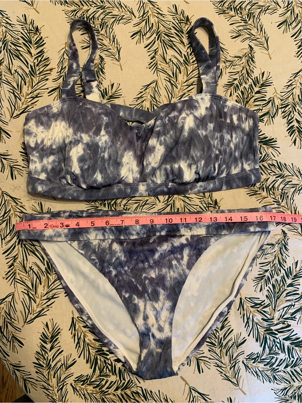 Athleta Tie-Dye Navy and White Bikini Set Top 40 DD Bottoms XL - Picture 11 of 11